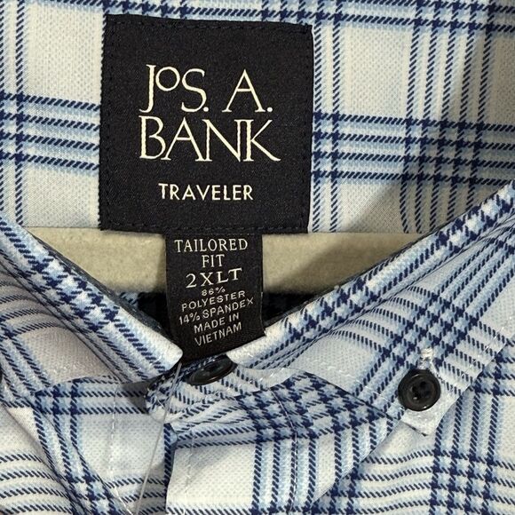 NEW Jos. A. Bank Traveler Tailored Fit Blue Plaid Button-Down Shirt Men's 2XLT - Picture 3 of 12